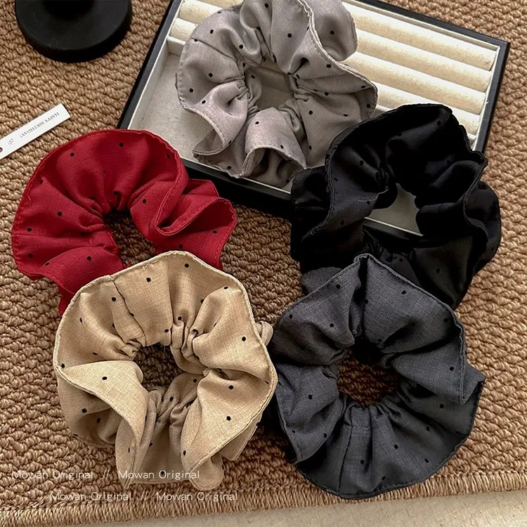 韩系波点布艺高弹力大肠发圈女高级感扎头发绳头饰高马尾头绳秋冬