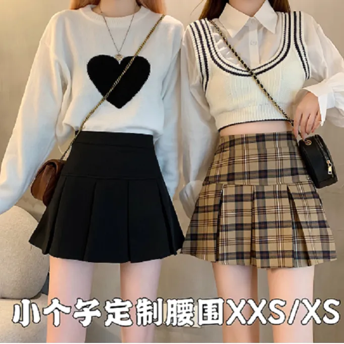  150小个子春秋百褶半身裙女高腰a字超短裙包臀xs腰围145XS码XXS