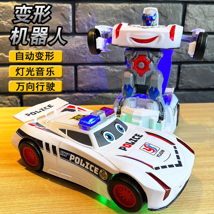 特技变形汽车机器人儿童电动警车音乐男孩万向小汽车玩具新年礼物