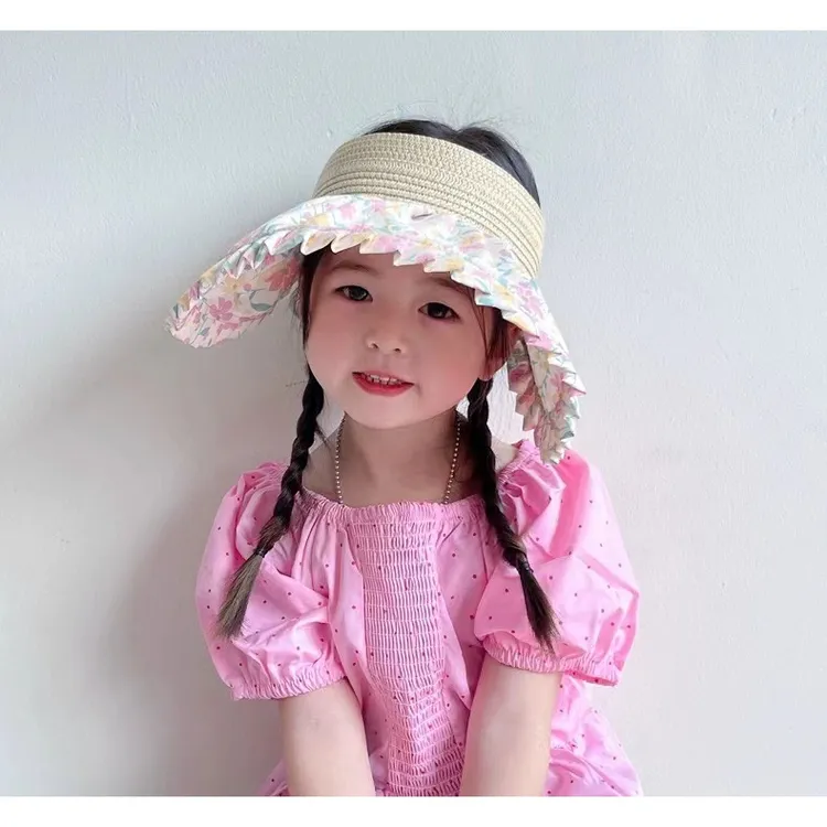 儿童空顶帽夏季碎花遮阳帽女童户外出游防晒防紫外线大帽檐太阳帽