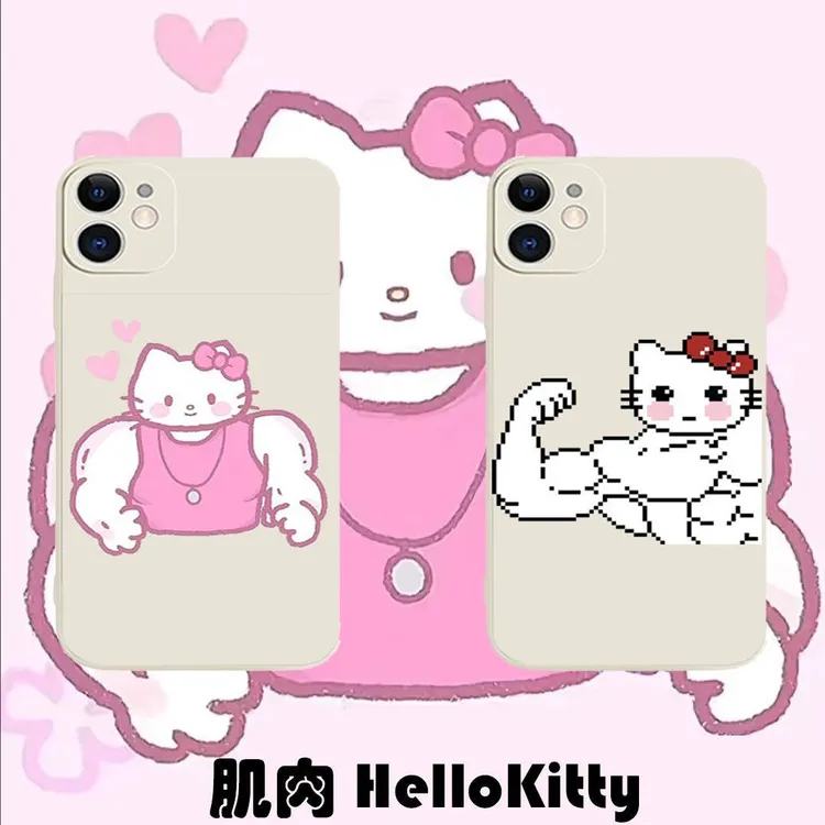 肌肉kitty手机壳适用iPhone13pro苹果12可爱xsmax凯蒂猫xr卡通11