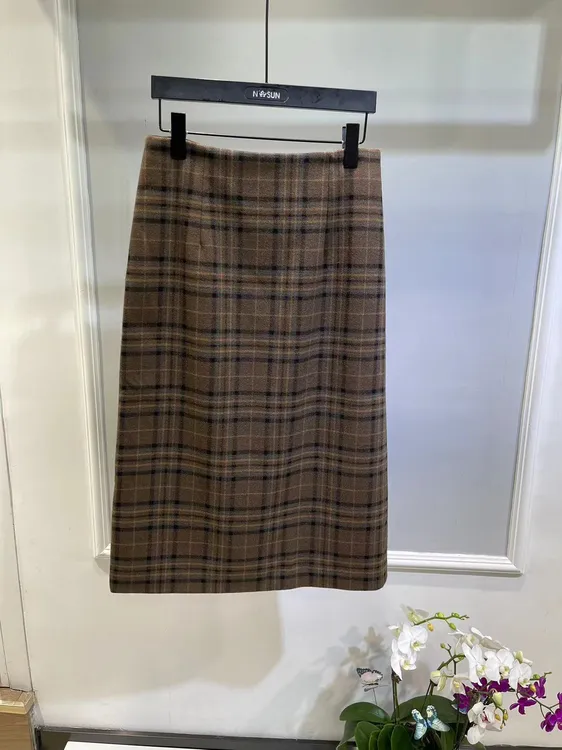 毛呢格子裙棕色格子裙气质百搭潮流