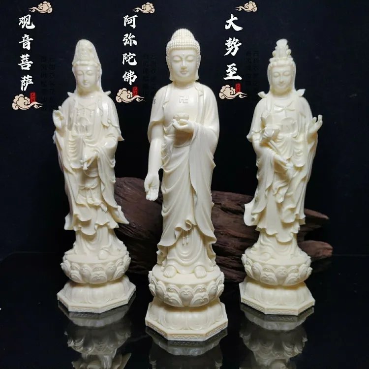 菩提果雕刻西方三圣一套工艺品神像阿弥陀佛家用摆设