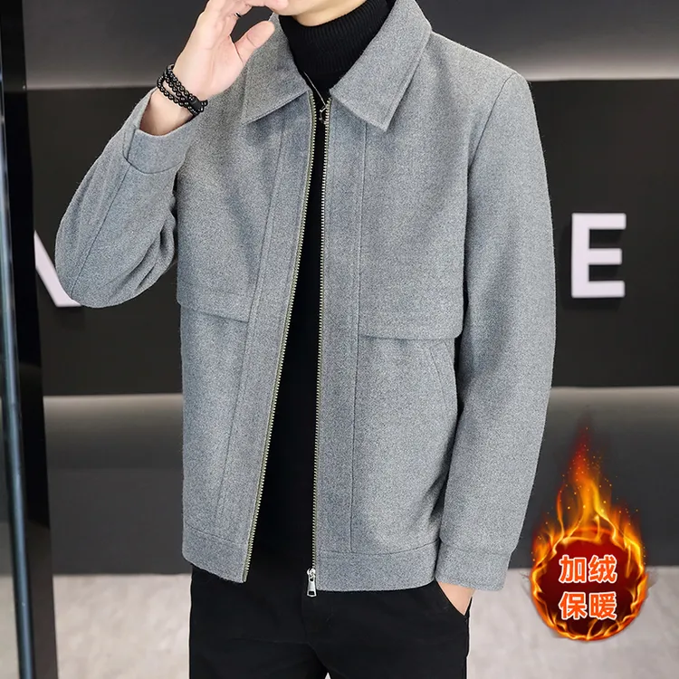 呢子夹克男青年修身冬季休闲帅气毛呢外套加绒加厚保暖上衣秋冬装