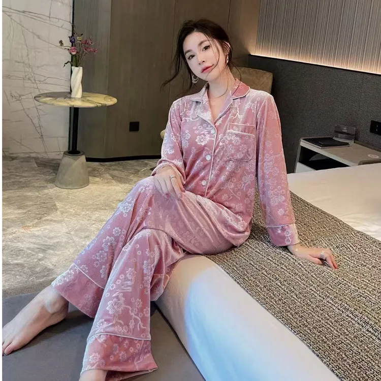 秋冬睡衣女金钻绒高端大气套装家居服睡衣