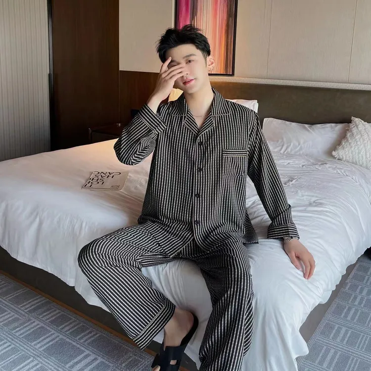 四季款春秋季气泡棉男士家居服睡衣套装