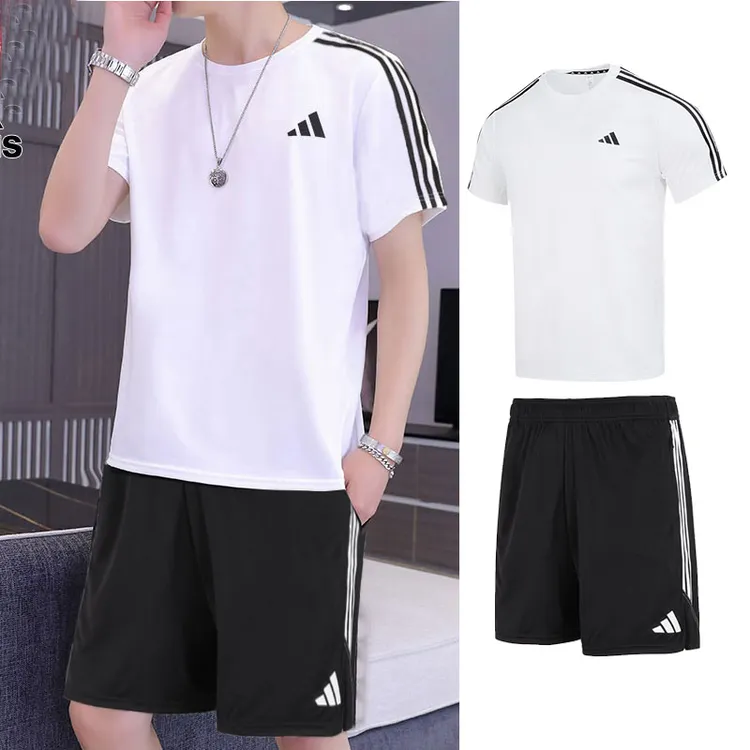 Adidas阿迪达斯运动套装男子T恤健身两件套宽松短袖短裤