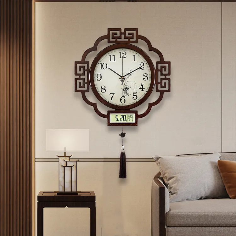 新中式轻奢挂钟万年历客厅家用时尚静音大气简约潮流钟表挂墙时钟