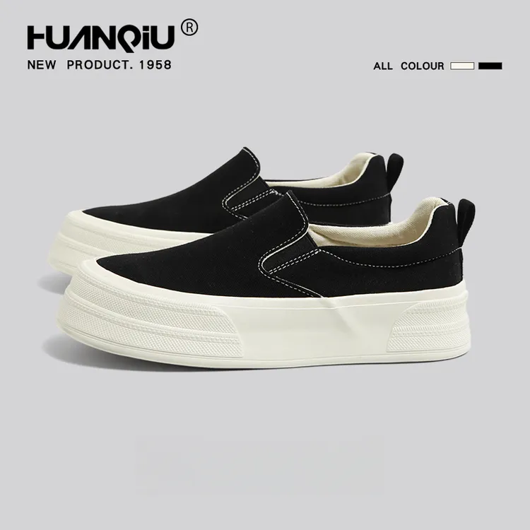 环球黑色厚底帆布鞋女款2024新款夏季透气薄款百搭一脚蹬休闲板鞋