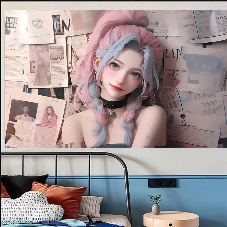 金克丝报纸墙海报超大唯美壁画电竞LOL游戏宿舍卧室自粘墙贴贴纸