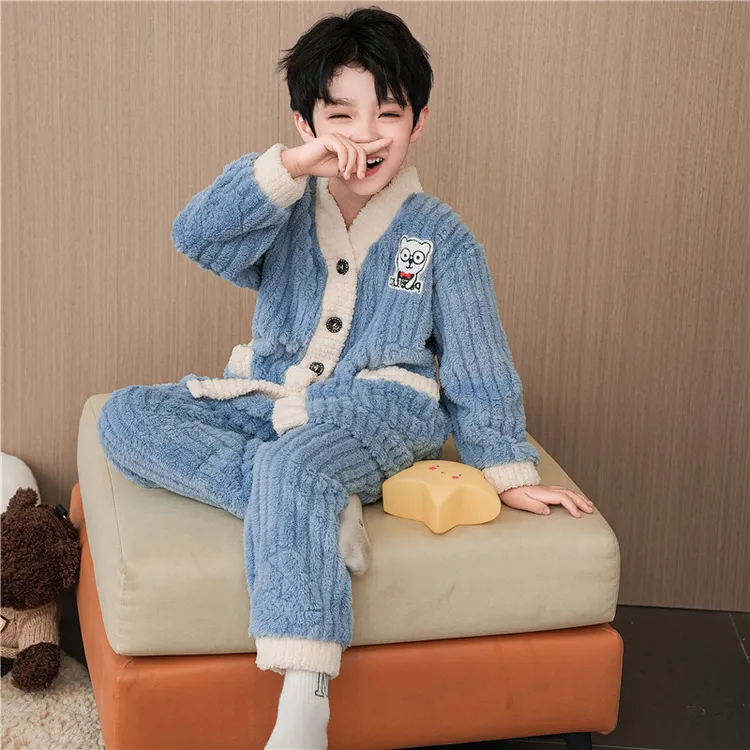 儿童秋冬睡衣珊瑚绒套装男童女孩宝宝睡衣家居服加厚冬天保暖冬款