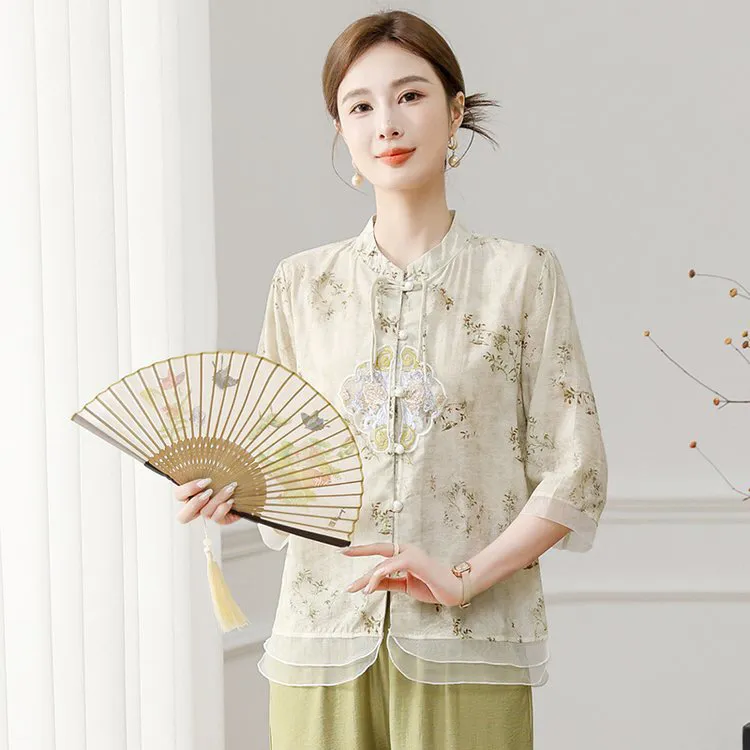 2024新款气质妈妈套装休闲两件套套装中年女装洋气宽松薄款套装