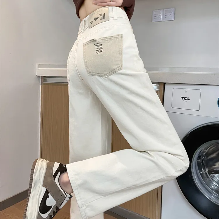1959白色牛仔裤高腰女米白阔腿裤，这款大量现货，长期供应，不断供