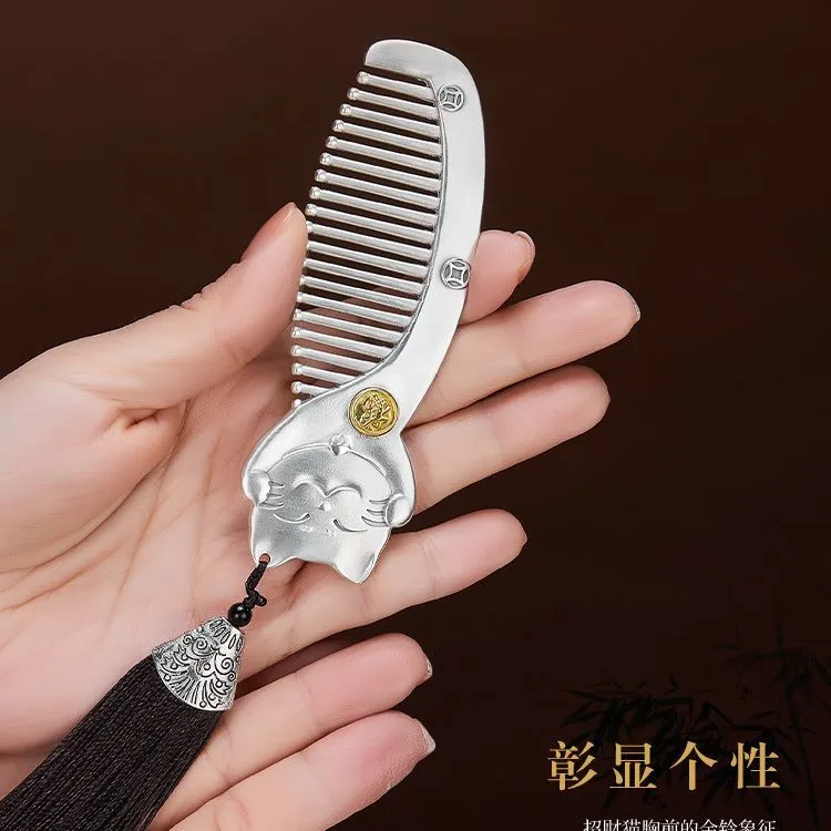 足银银制品 999足银正品雪花梳子100%纯银发梳情人节送女友礼物