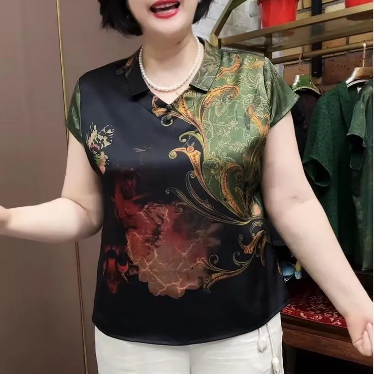 老年女装妈妈装60岁的婆婆服装大码显瘦时尚休闲百搭修身短袖上衣