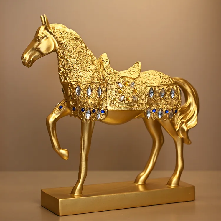 金色马到成功摆件高档中式金马工艺品摆设办公室玄关酒柜装饰品