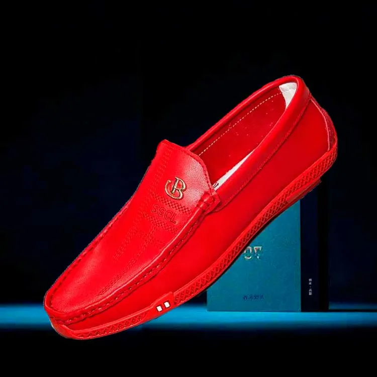 红色豆豆鞋男2024本命年休闲皮鞋乐福男春季透气男鞋懒人鞋子潮鞋
