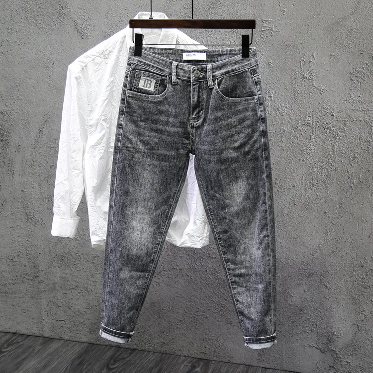 2025新款秋季新款牛仔裤男士水洗修身小脚休闲百搭轻奢高品质裤子