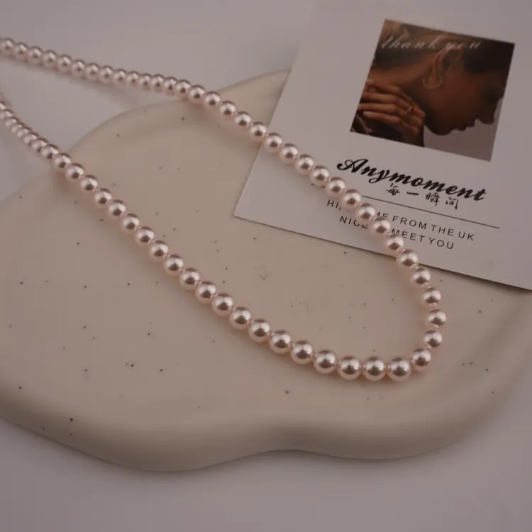 go 合金项链 韩国博主fever同款正圆高级感珍珠项链粉色6mm 