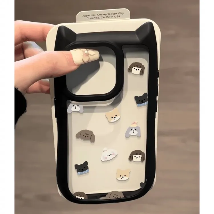 立体猫耳朵柯基狗狗适用iPhone14/15ProMax手机壳苹果13/12透明11