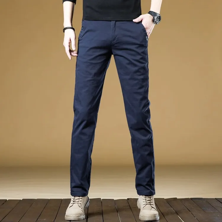 派尔尼那高端时尚休闲裤男秋季新款直筒修身男装长裤春秋蓝色裤子