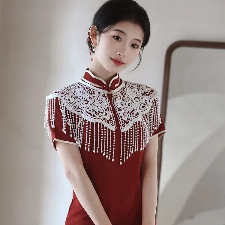 披肩外搭新款云肩蕾丝串珠云肩敬酒服新娘旗袍订婚礼服女披肩外搭