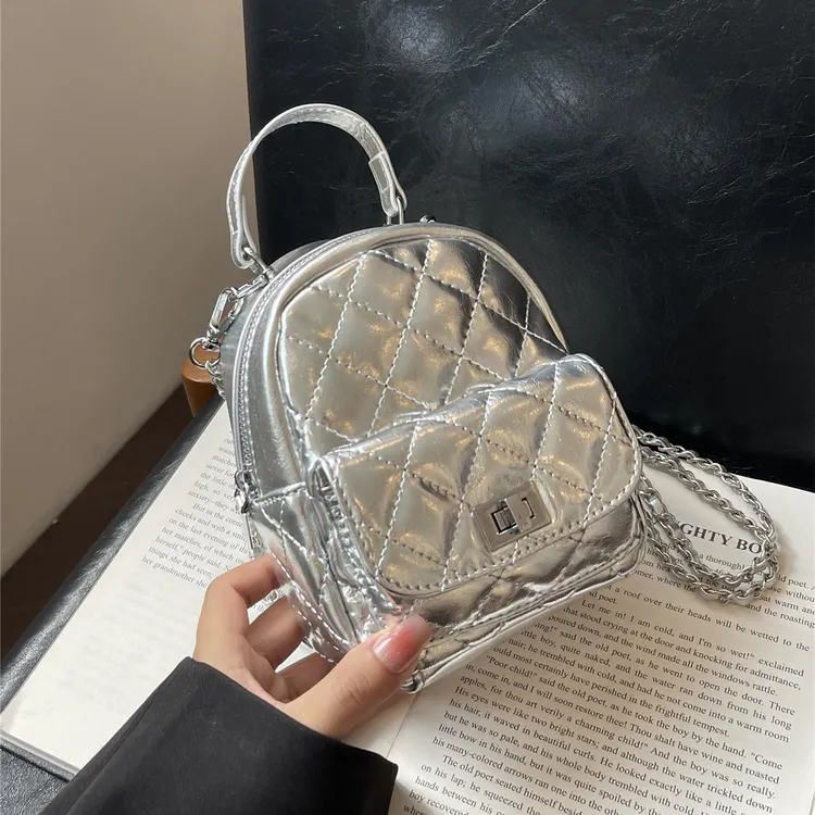 夏季迷你菱格链条双肩包女2024新款休闲时尚百搭高级感ins小背包