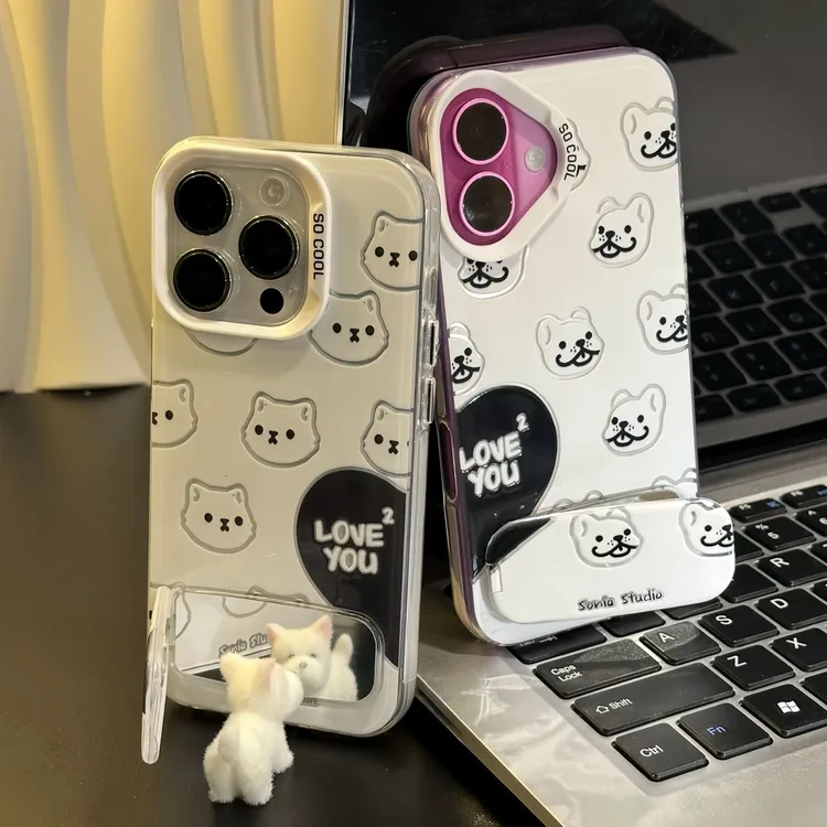 爱心猫猫狗狗支架适用苹果16promax手机壳15华为70vivo小米14oppo