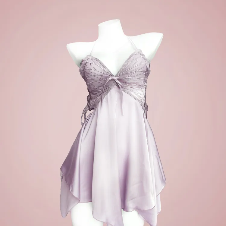 【蝶语】性感睡衣缎面开襟系带蝴蝶结构加睡衣女款爆款2025新款