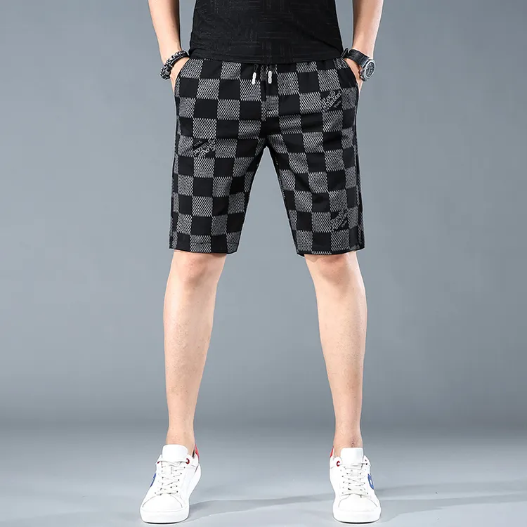 希敦纽勒夏季休闲短裤男撞色棋盘格子印花运动中裤韩版潮流五分裤