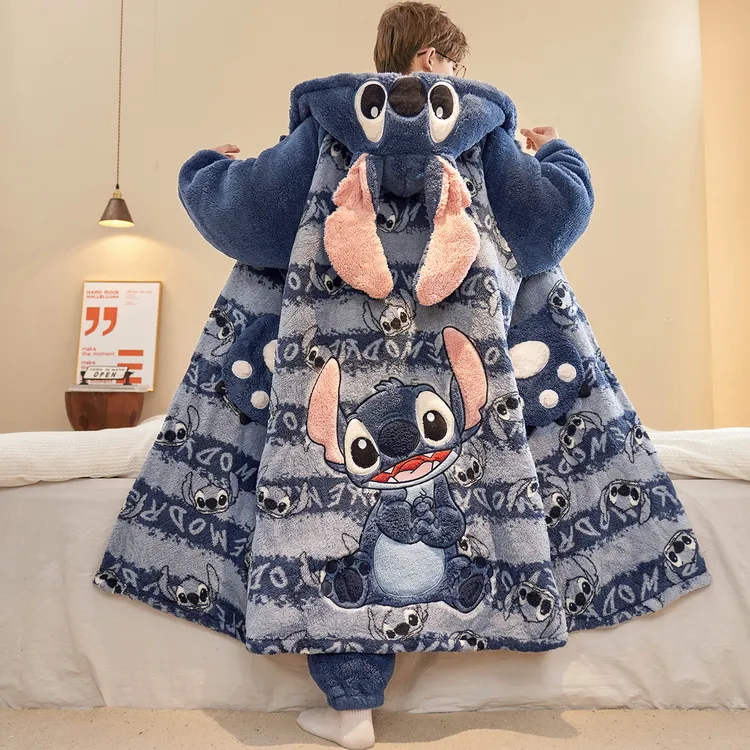 珊瑚绒睡袍男款冬季加厚加绒冬天男士睡衣男秋冬款浴袍卡通家居服