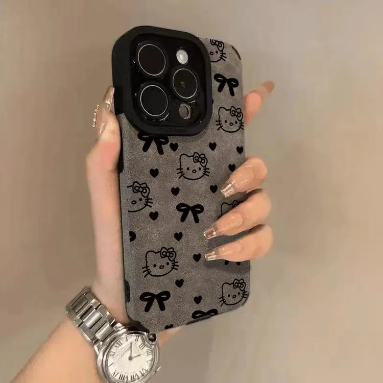 奥菲顿蝴蝶结KT猫适用苹果17/16翻毛皮手机壳华为vivo小米15oppo