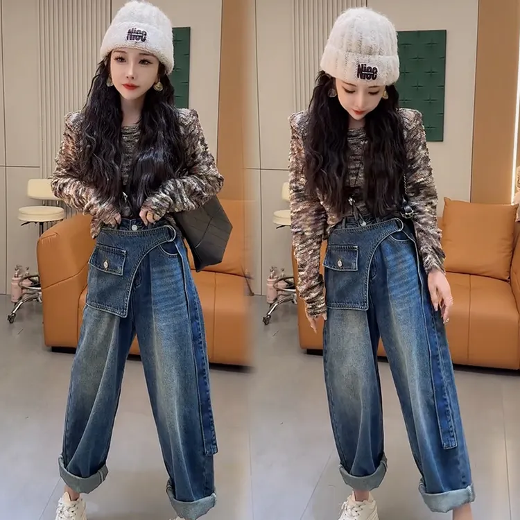 2025秋季新款时尚显瘦气质网红高档套装女高级宽松大码牛仔两件套