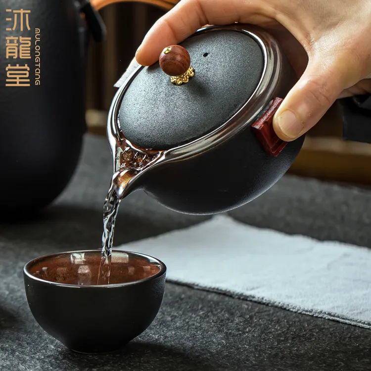 禅风黑茶壶粗陶泡茶壶单壶大号防烫盖碗茶杯过滤家用功夫茶具复古