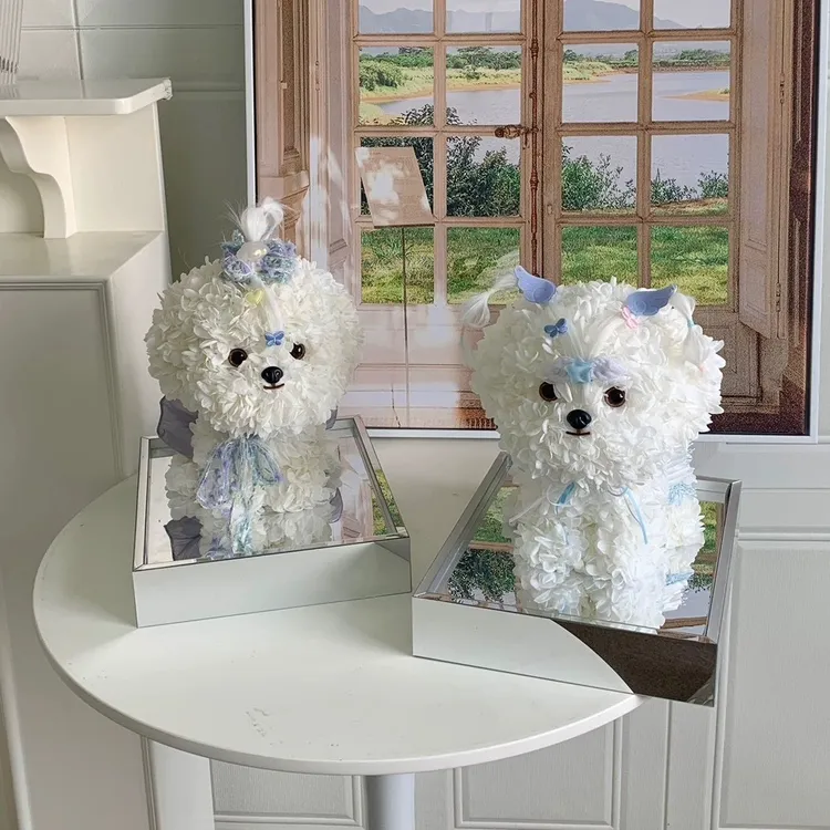 圣诞节平安夜跨年礼物比熊马尔济斯犬狗狗永生花真花摆件求婚表白