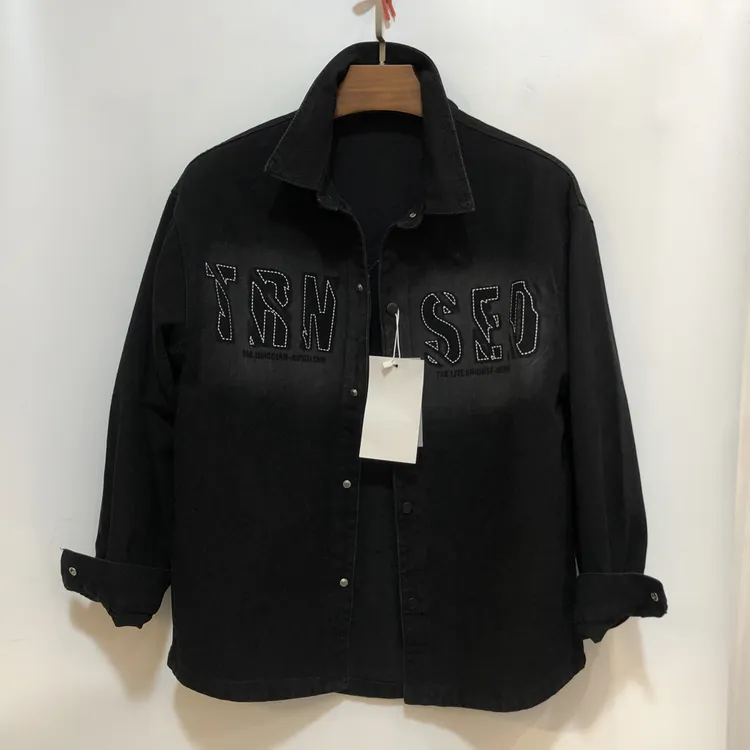 复古青春活力标准秋季常规款夹克翻领牛仔外套黑色休闲