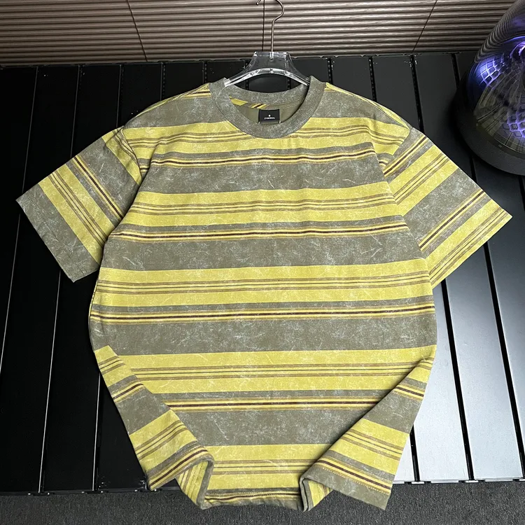 扎染条纹纯棉短袖T恤男女宽松情侣美式潮牌2025夏季半袖港风上衣