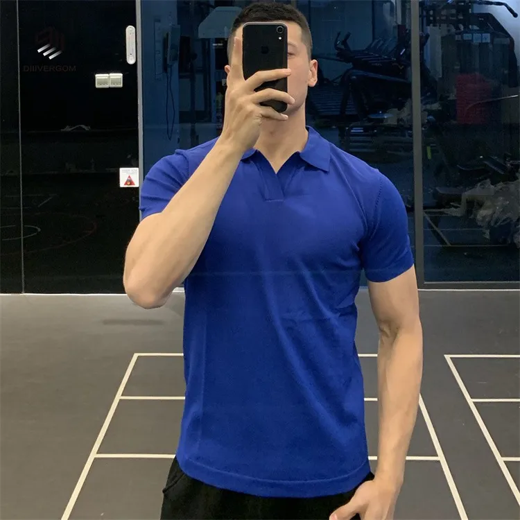 DIIIVERGOM夏季运动翻领健身衣服男短袖衫弹力紧身训练健身恤