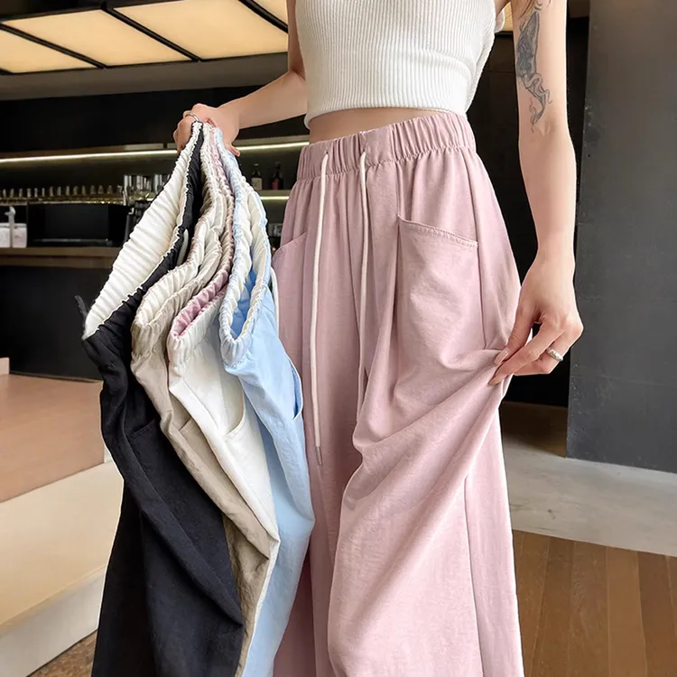 粉色奶芙云朵裤女2025夏季新款薄款小个子休闲宽松慵懒风阔腿裤子