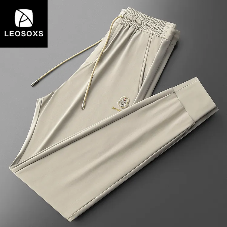 夏季高端丝滑冰丝裤男款卫裤薄款速干抗皱压胶男士运动小脚休闲裤