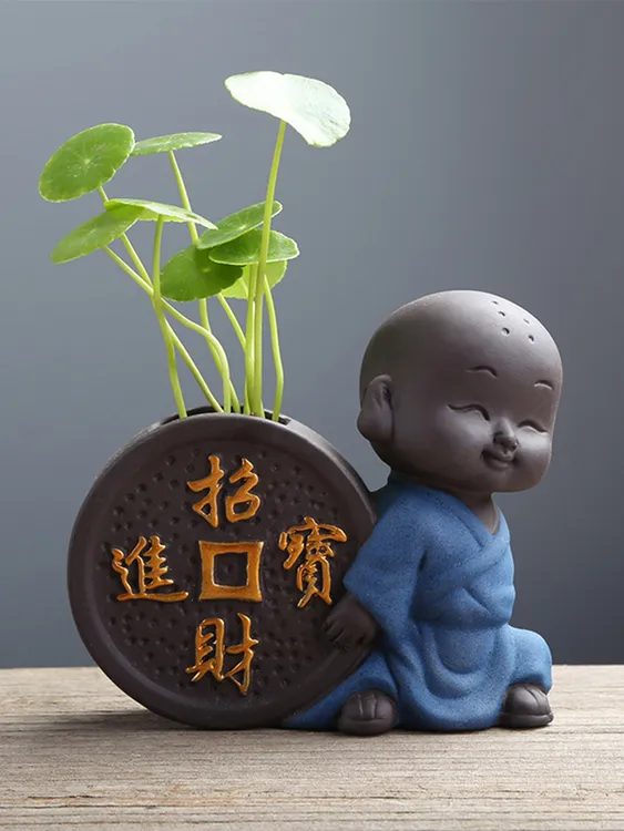 创意紫砂招财进宝茶宠摆件花器可爱精品禅意可养桌面茶盘茶台茶玩