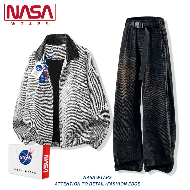 NASA WTAPS休闲运动套装男秋季潮流纹理感夹克外套长裤搭配两件套