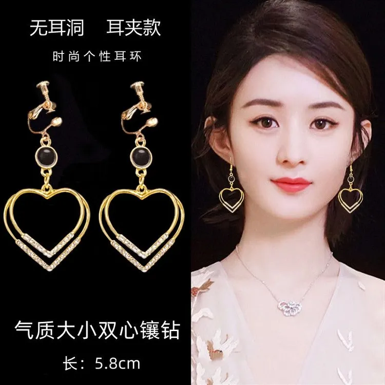 合金耳饰 新款双层心形耳勾高级感耳钉韩国气质耳环时尚个性百搭