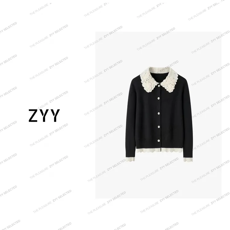 ZYY【剑桥故事】2024S/S铭顺复古娃娃领时尚羊毛针织衫女X24DZ11213