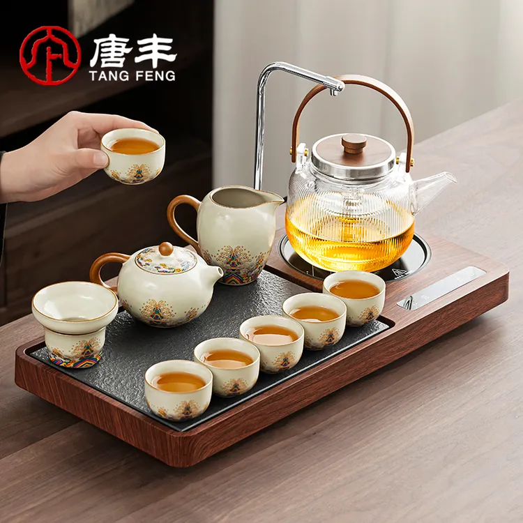 唐丰汝窑茶具2025新款家用海水江崖泡茶专用自动上水茶台一体创意