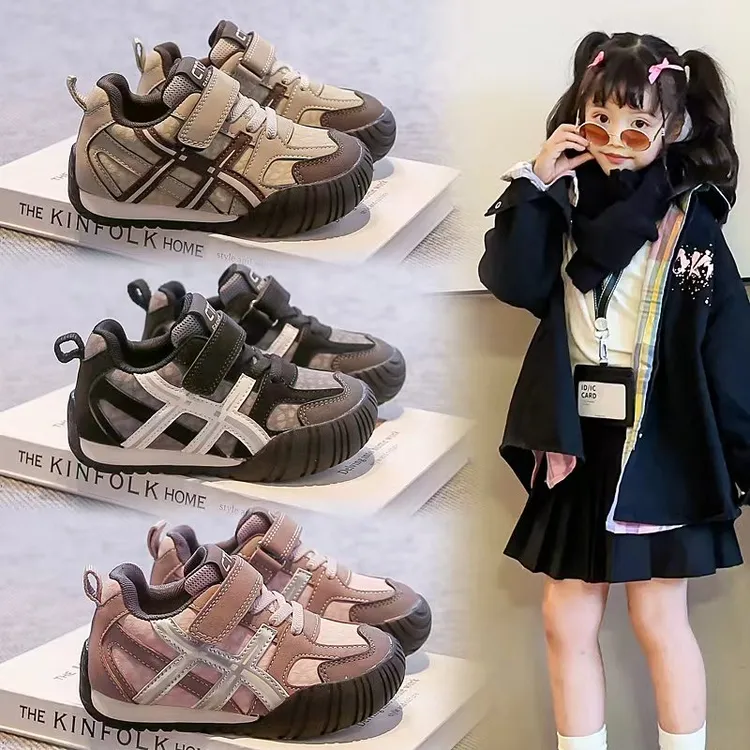 儿童皮面轻便防滑时尚休闲男童韩版复古小众女童包头机能鞋