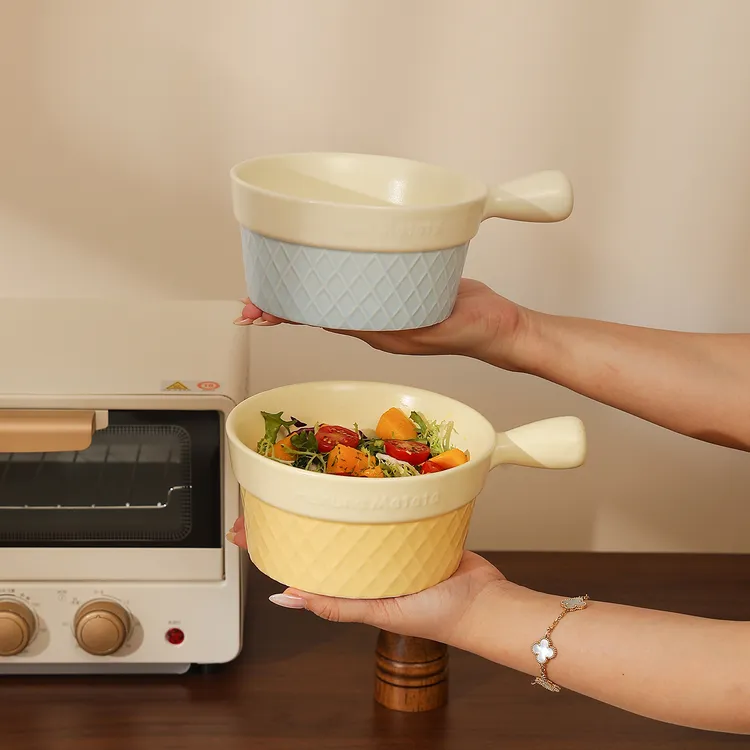 冰淇淋陶瓷手柄碗家用酸奶碗早餐碗微波炉烤碗泡面碗水果碗高颜值