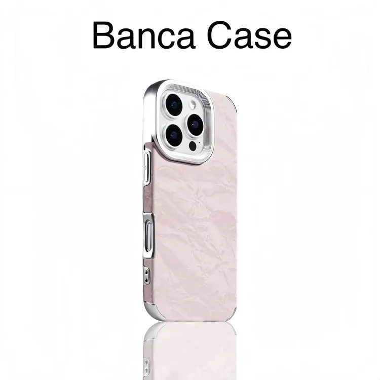 BANCA简约纯色贴皮雪山纹适用苹果17/16手机壳华为vivo小米15oppo