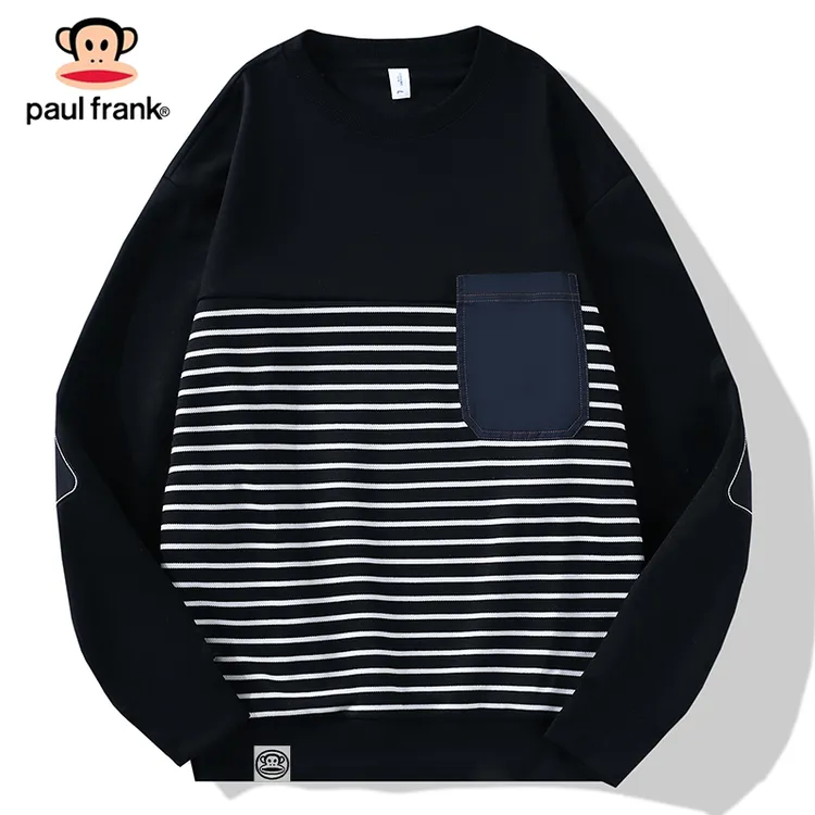 PaulFrank/大嘴猴2024春秋季新款男士条纹卫衣男潮流帅气拼接圆领
