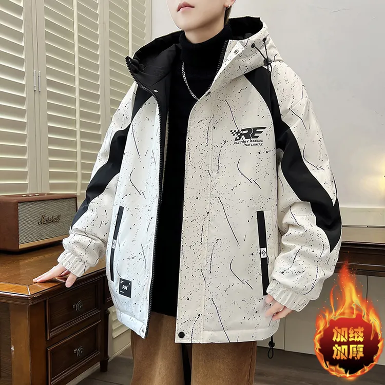 青少年工装风冬季男士夹克保暖潮流防风连帽学生帅气韩版宽松休闲